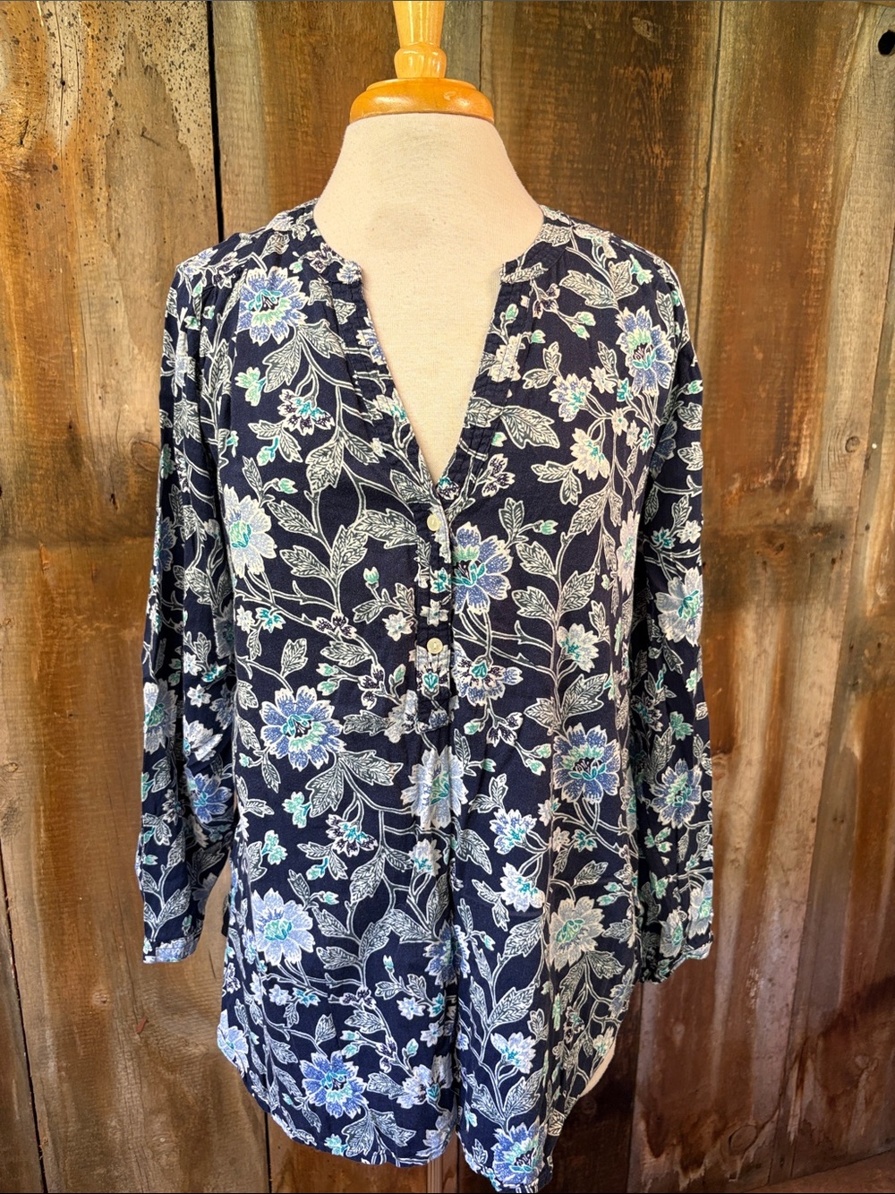 Old Navy | Navy Floral The Tunic Shirt Top long sleeve XL